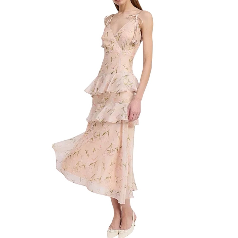 En Saison Kimberly Ruffle Midi Floral  Chiffon Party Dress Feminine Sz Small NWT